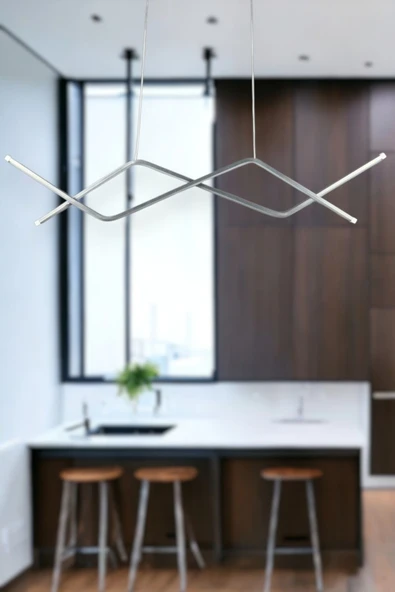 LEGACY  Utku Modern Tasarım Gri Renk Yemek Masası Üstü - Mutfak - Salon Beyaz Led 2 Li Avize - Resim 3