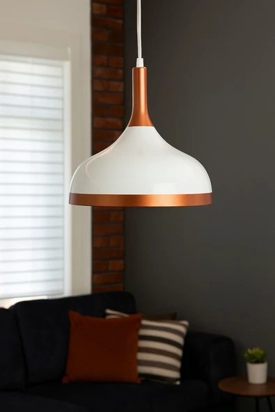 LEGACY  Cosmos Beyaz Içi Bakır Özel Tasarım Modern Dekoratif Cafe Mutfak Salon Sarkıt Tekli Avize (AMPULSÜZ) ürün görseli