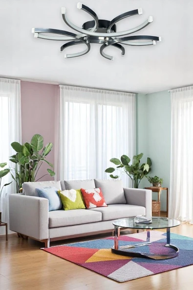 LEGACY  Levora Modern Tasarım - Salon - Mutfak - Yatak Odası Krom Renk Beyaz Işıklı Led Avize - Resim 3