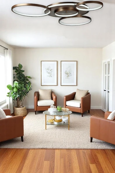 LEGACY  Yaman Modern Tasarım Kahverengi Beyaz Ledli Cafe - Mutfak - Salon Led Avize - Resim 3