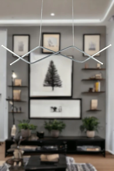 LEGACY  Utku Modern Tasarım Gri Renk Yemek Masası Üstü - Mutfak - Salon Beyaz Led 2 Li Avize ürün görseli