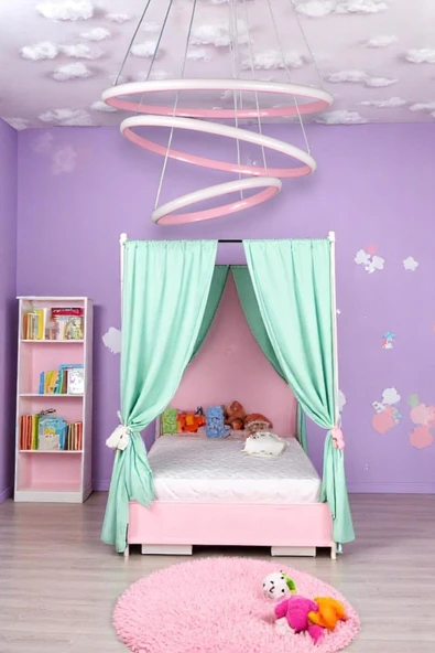 LEGACY  Rings Modern Tasarım Pembe Renk - Yatak Odası - Salon -Çocuk Odası - Mutfak Beyaz Led 3 Lü Avize - Resim 3