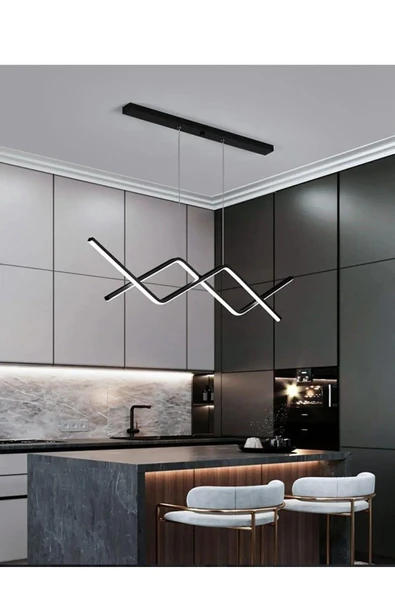 LEGACY  Utku Modern Tasarım Siyah Renk Yemek Masası Üstü - Mutfak - Salon Beyaz Led 2 Li Avize ürün görseli