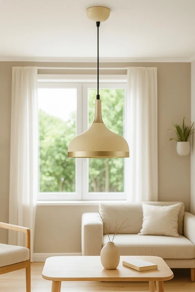 LEGACY  Cosmos Krem Içi Gold Özel Tasarım Modern Dekoratif Cafe Mutfak Salon Sarkıt Tekli Avize (AMPULSÜZ) - Resim 3