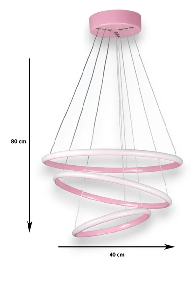 LEGACY  Rings Modern Tasarım Pembe Renk - Yatak Odası - Salon -Çocuk Odası - Mutfak Beyaz Led 3 Lü Avize - Resim 2
