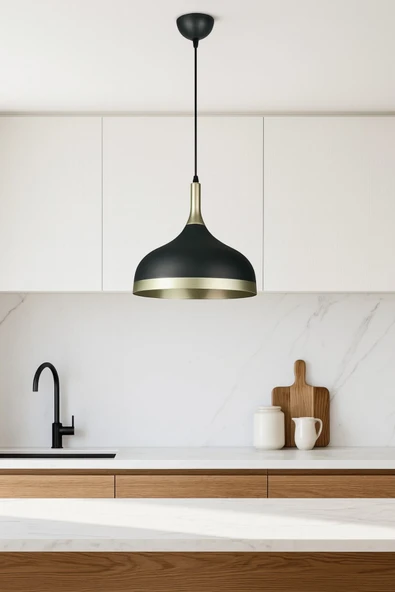 LEGACY  Cosmos Siyah Içi Gold Özel Tasarım Modern Dekoratif Cafe Mutfak Salon Sarkıt Tekli Avize (AMPULSÜZ) - Resim 3