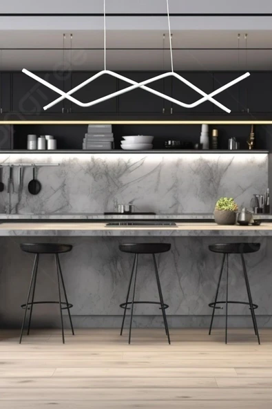 LEGACY  Utku Modern Tasarım Beyaz Renk Yemek Masası Üstü - Mutfak - Salon Beyaz Led 2 Li Avize - Resim 3