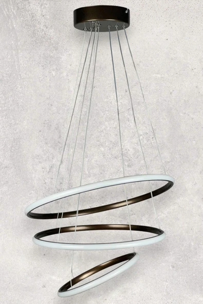 LEGACY  Rings 3'Lü Modern Tasarım Bronz Renk - Yatak Odası - Salon - Çocuk Odası - Mutfak Beyaz Ledli Avize - Resim 4