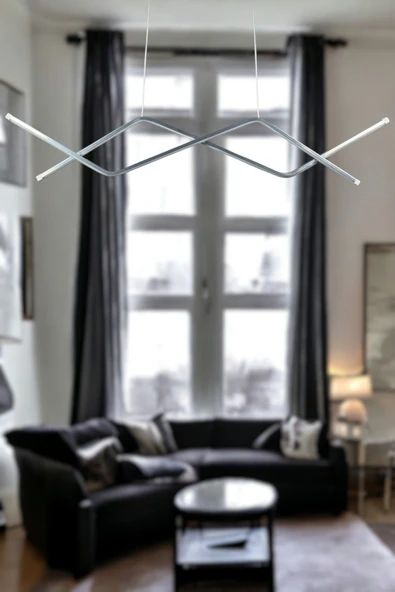 LEGACY  Utku Modern Tasarım Krom Renk Yemek Masası Üstü - Mutfak - Salon Beyaz Led 2 Li Avize - Resim 3