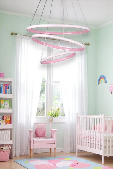LEGACY  Rings Modern Tasarım Pembe Renk - Yatak Odası - Salon -Çocuk Odası - Mutfak Beyaz Led 3 Lü Avize ürün görseli