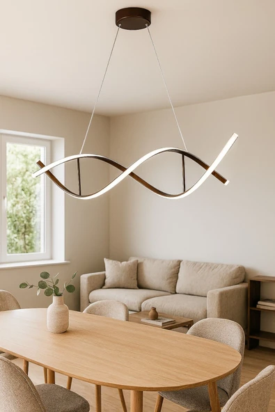 LEGACY  Lumora Kahverengi Modern Tasarım Beyaz Ledli Cafe - Mutfak - Salon 2 Li Led Avize - Resim 3