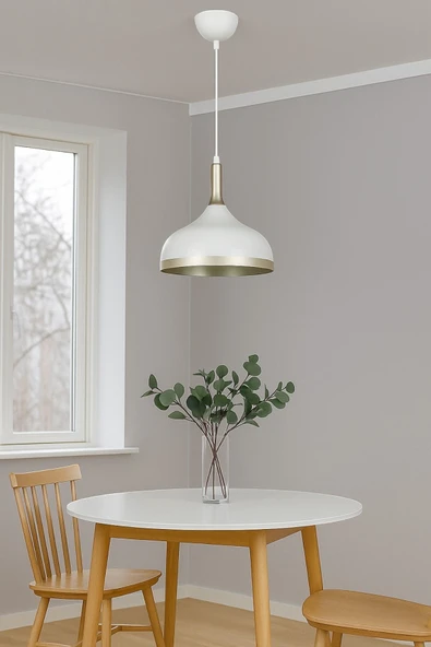 LEGACY  Cosmos Beyaz Içi Gold Özel Tasarım Modern Dekoratif Cafe Mutfak Salon Sarkıt Tekli Avize (AMPULSÜZ) - Resim 3