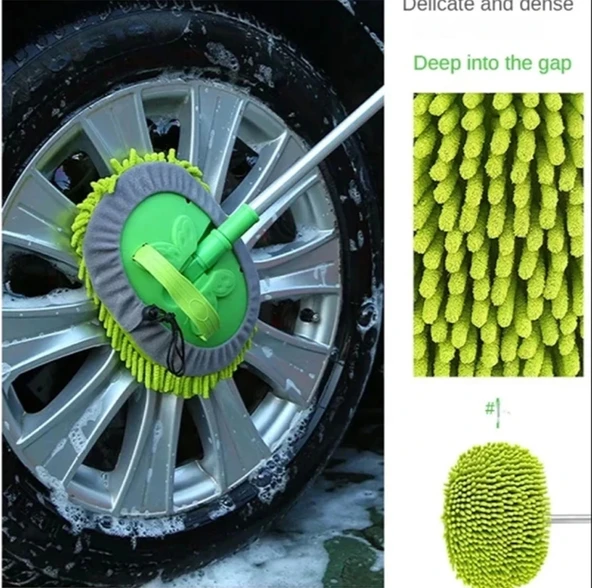 Araç Yıkama Mopu Yedek Başlıklı Araç Yıkama Fırçası Süngeri Mikrofiber 1metre Ayarlanabilir - Resim 4