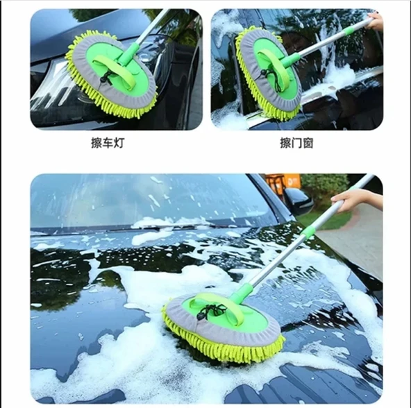 Araç Yıkama Mopu Yedek Başlıklı Araç Yıkama Fırçası Süngeri Mikrofiber 1metre Ayarlanabilir ürün görseli 1