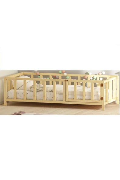 Özgök Tarım Kapılı Unisex Montessori Bebek Ve Çocuk Karyolası Doğal Ahşap Yatak 120x200 - 2
