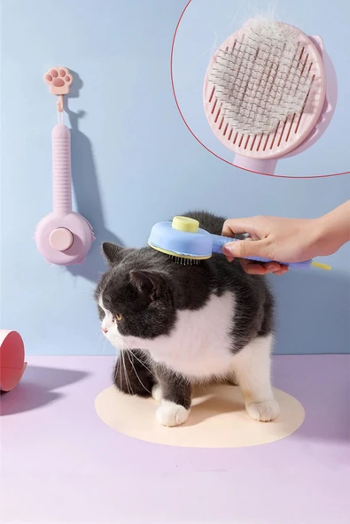 İronika Tuşlu Otomatik Temizlenen Kedi Köpek Tüy Toplayıcı Tarak Evcil Hayvan Tarağı Fırçası ürün görseli