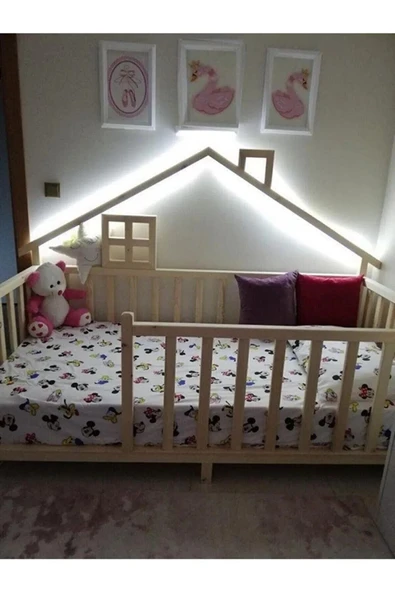 Özgök Tarım Unisex Evli Montessori Bebek Ve Çocuk Karyolası Doğal Ahşap 90x190 - 1