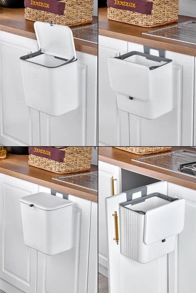 İronika 15 Lt Çift Yöne Açılabilen Kapaklı Dolap Askılı ve Tezgah Üstü Mutfak Banyo Lavabo Çöp Kovası -Latte - 2