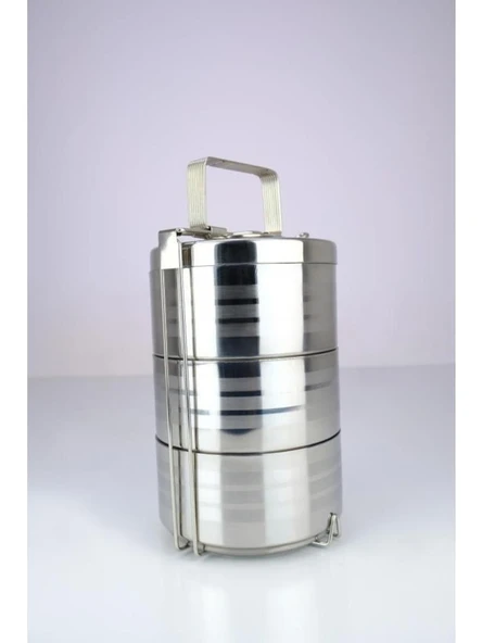 3’lü Çelik Hazneli Yemek Taşıma Saklama ve Sefer Tası Iş Ofis Okul Için Gri - YK1091 C320.025