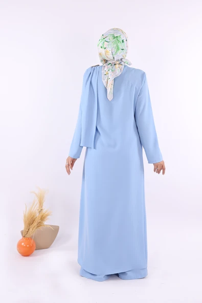 Tek Omuz Gold Toka Detaylı Tunik Pantolon Takım 8698 Bebe Mavisi - Resim 4