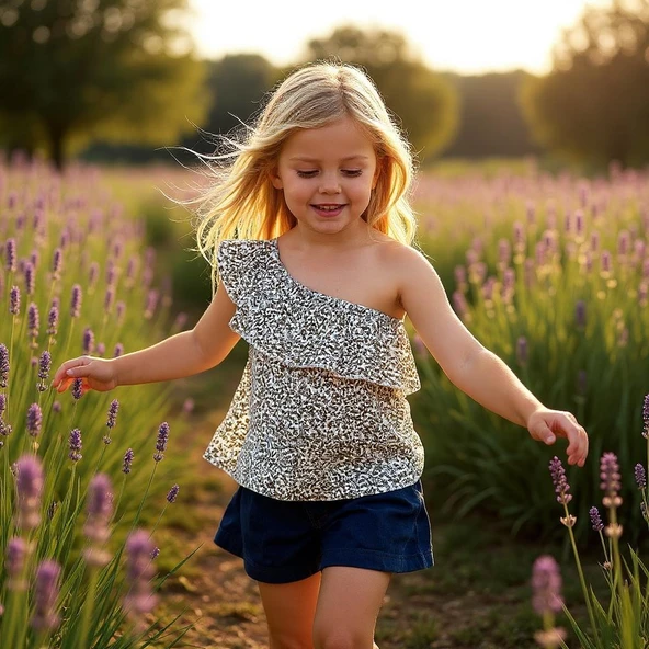 Çiçekli Tek Omuz Kız Çocuk Bluz ürün görseli 1