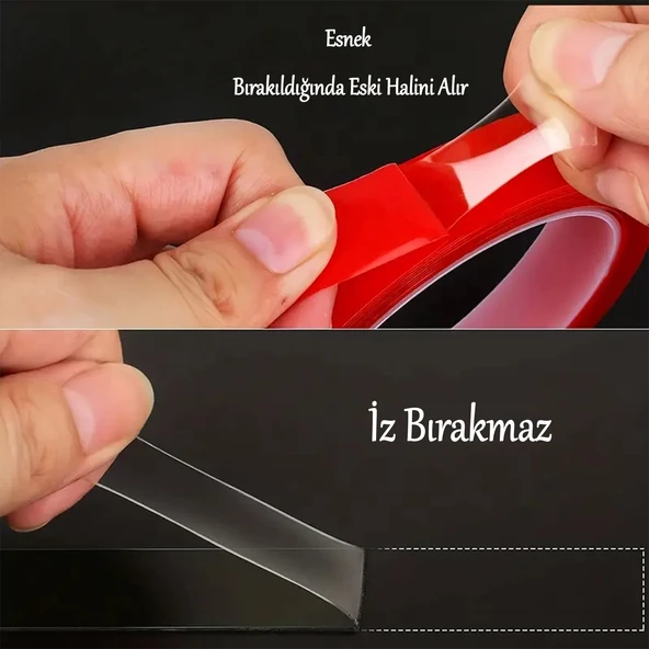 Çift Taraflı Silikon Bant Montaj Bandı Şeffaf 10 mm x 5 Metre Güçlü Çok Amaçlı Yapıştırıcı 1 Adet - Resim 4