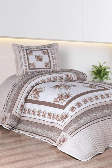 Solindra Baskılı Kapitoneli Tek Kişilik Yatak Örtüsü Kahve ürün görseli