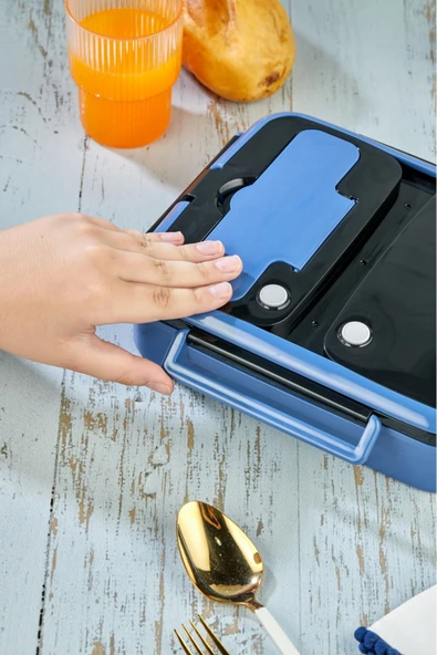 YK-1392 ÖZEL SERİ LÜX PASLANMAZ ÇELİK 3 HAZNELİ YEMEK KABI YEMEK TERMOSU-MAVİ - Resim 3