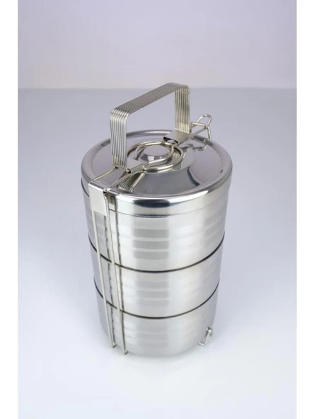 3’lü Çelik Hazneli Yemek Taşıma Saklama ve Sefer Tası Iş Ofis Okul Için Gri - YK1091 C320.025 - 3