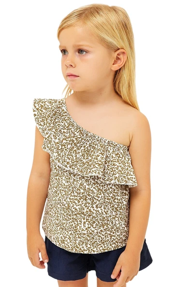 Çiçekli Tek Omuz Kız Çocuk Bluz - Resim 6