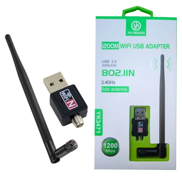 Usb 1200 mbps wireless wifi adaptör 2.4 Ghz 5 dbı antenli wifi adapter - Resim 4