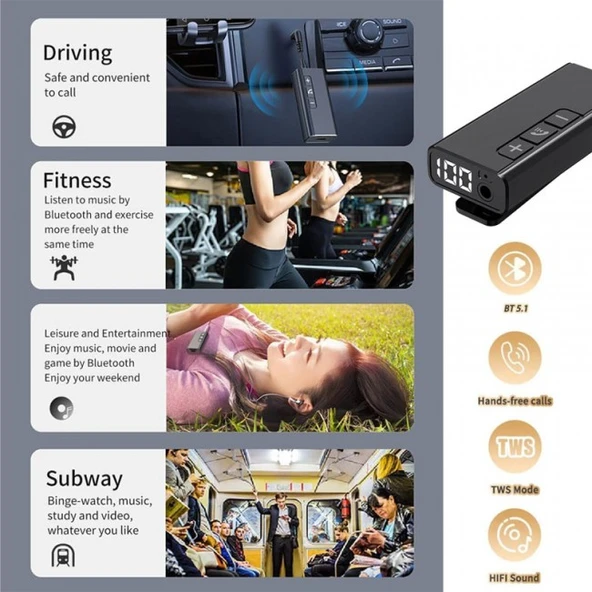 Bluetooth 5.1 Kablosuz Handsfree mikro hafıza kart girişli aux bluetooth - Resim 4