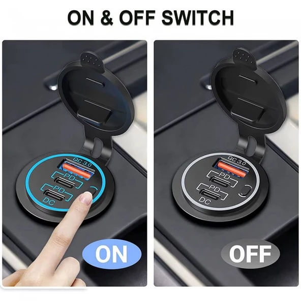 Usb Araç tekne şarj soketi PD3.0 ve QC3.0 çift USB-C bağlantı noktaları - Resim 4