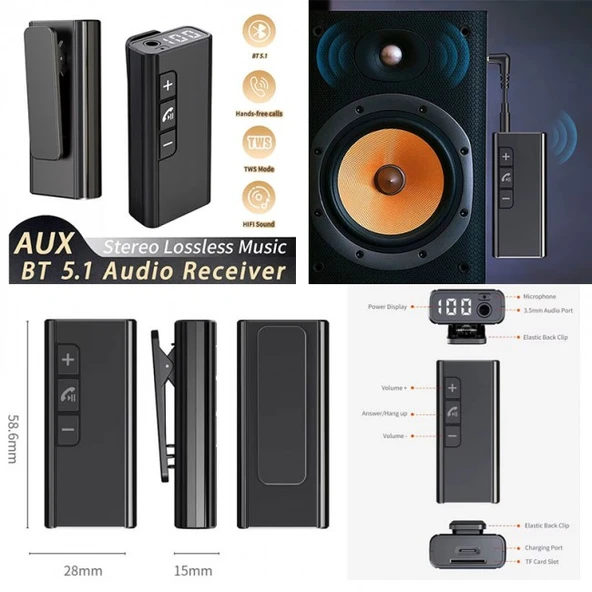 Bluetooth 5.1 Kablosuz Handsfree mikro hafıza kart girişli aux bluetooth - Resim 5