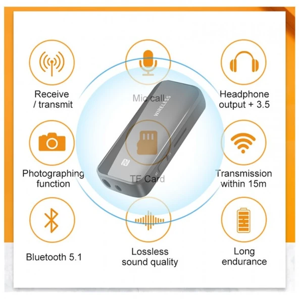 Aux Bluetooth 5.1 şarjlı audio ses alıcı-verici  Receiver transmitter - Resim 5