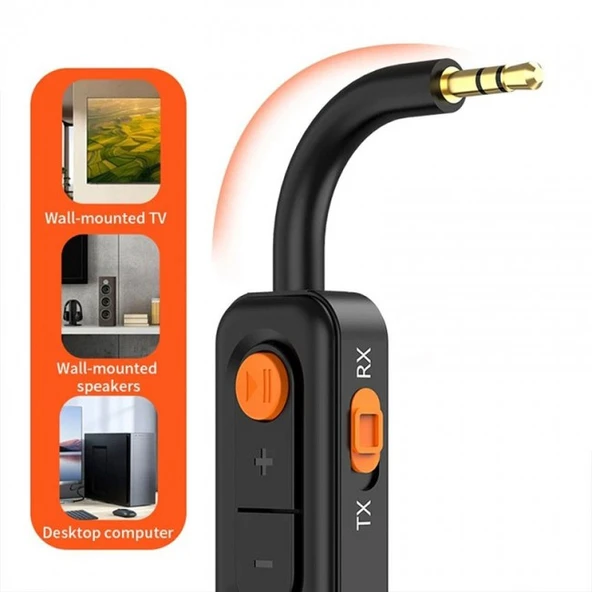 Bluetooth v5.4 alıcı verici mikrofonlu 3.5mm aux bluetooth adaptör - 5