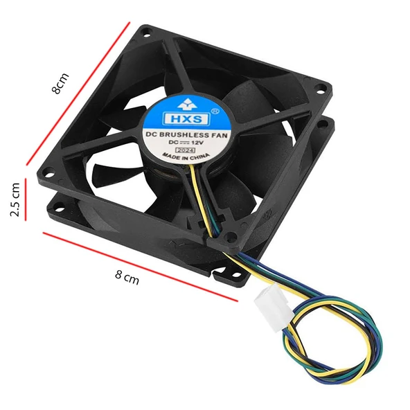 12v 8cm 4 pinli kasa fanı DC 12v 8x8x2.5cm 4 pin fan - Resim 5
