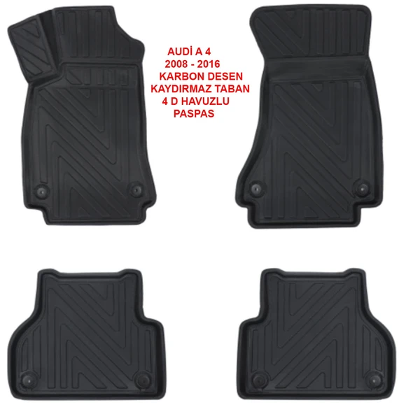 Audi A-4 2008-2016 4D Premium Havuzlu Paspas-Kaydırmaz Taban