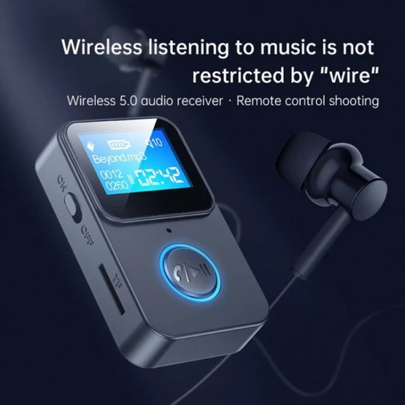 Mikro hafıza kart girişli  Bluetooth 5.0 Ses Alıcısı Verici LED Ekranlı mp3 çalar - 4