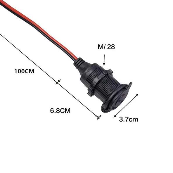 Montajlanabilir araç dişi çakmak soketi vidalı şarj soketi 1m kablolu - Resim 4