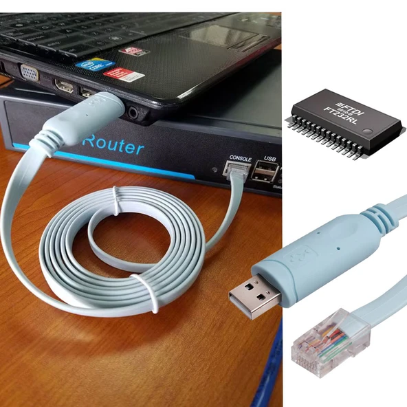 USB 2.0 to RJ45 Cisco konsol kablo FTDI  FT232RL chipsetli Cisco Uyumlu Kablo - 5