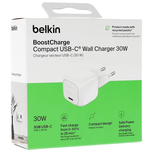 Belkin Boost Compact USB-C PD 3.1 30W Şarj Cihazı, Beyaz ürün görseli