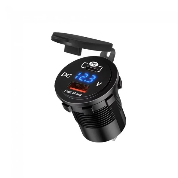 Araç tekne çakmaklık şarjı PD QC3 volt Ölçer ile Hızlı Şarj 12V/24V ürün görseli 1