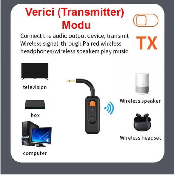 Bluetooth v5.4 alıcı verici mikrofonlu 3.5mm aux bluetooth adaptör - 2