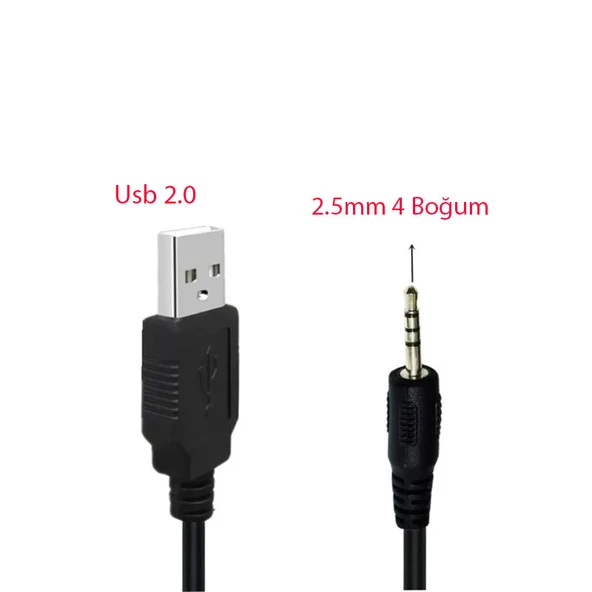 usb 2.0 to 2.5mm 4 boğum  Stereo 4 kutuplu şarj ve data kablosu - 3