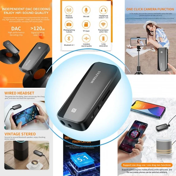 Aux Bluetooth 5.1 şarjlı audio ses alıcı-verici  Receiver transmitter - Resim 4