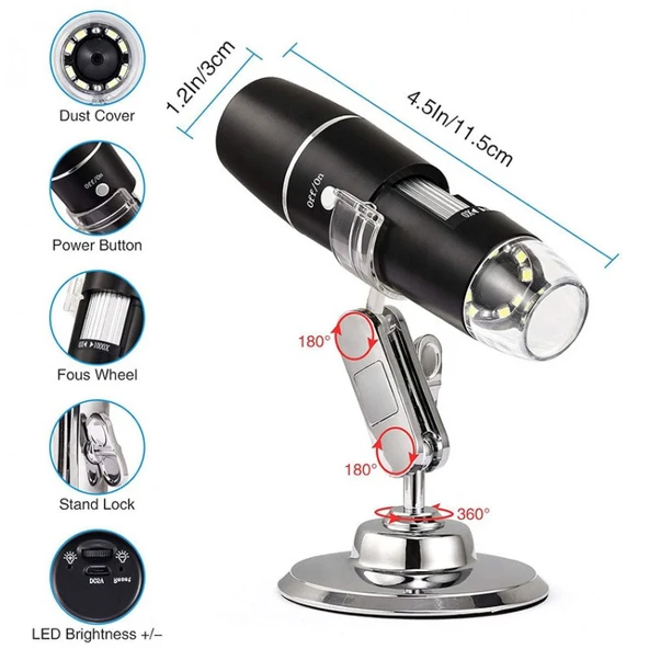 Kablosuz dijital el tipi 8 ledli mikroskop - Resim 3