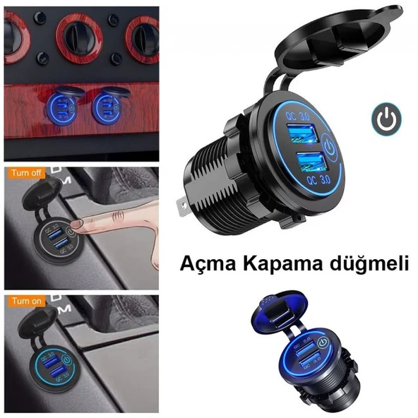 montajlanabilir araç çakmak 12 V/24 V QC3.0 USB Hızlı araç Şarj Soketi - Resim 3