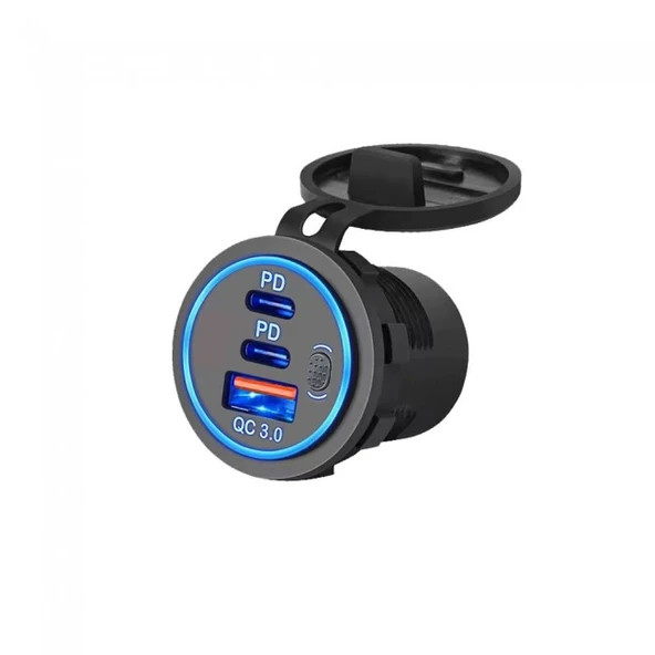 Usb Araç tekne şarj soketi PD3.0 ve QC3.0 çift USB-C bağlantı noktaları ürün görseli 1