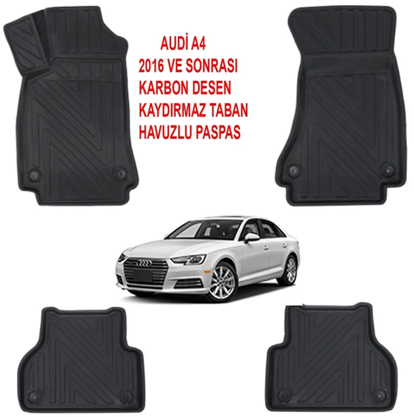 Audi A-4 2016 ve Sonrası 4D Premium Havuzlu Paspas-Kaydırmaz Taban ürün görseli 1